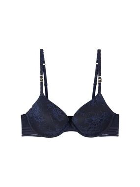 NWT Stella McCartney Stella Lace Contour Plunge Bra in Dark Ink Blue 34C